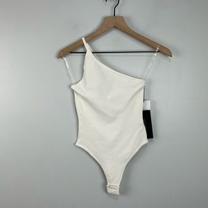 Olivaceous Ivory One Shoulder Tank Bodysuit S NWT
